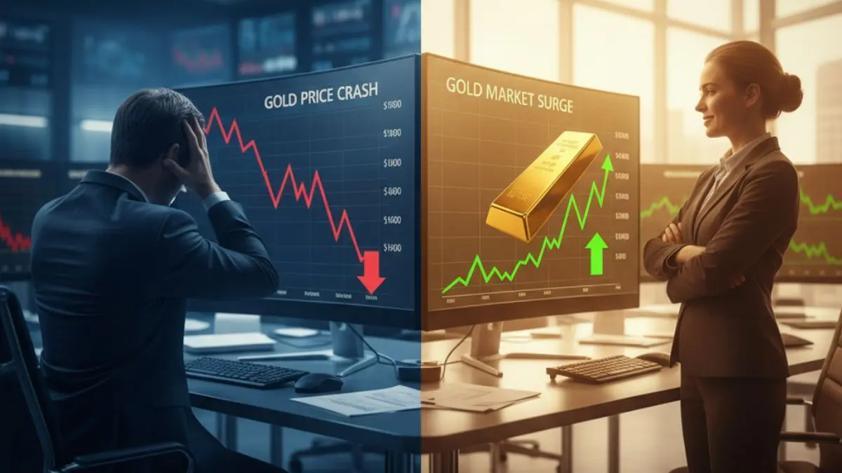 Investors analyzing global gold prices decline on digital screen