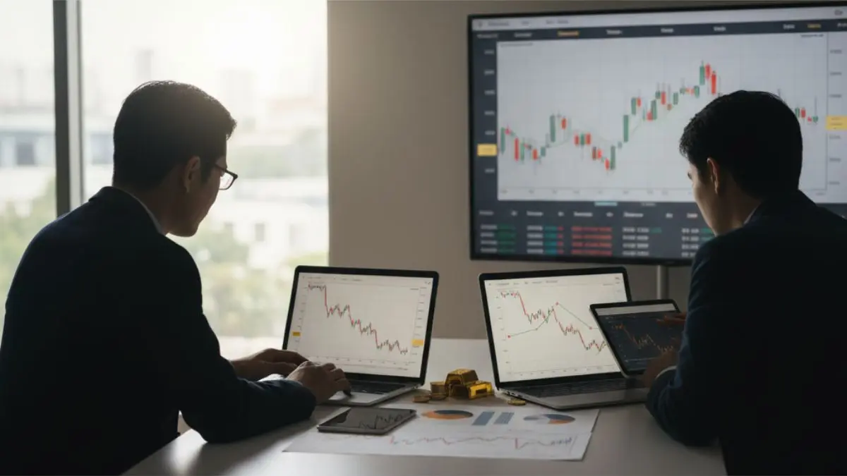 Market visualization of plunging gold prices and economic uncertainty